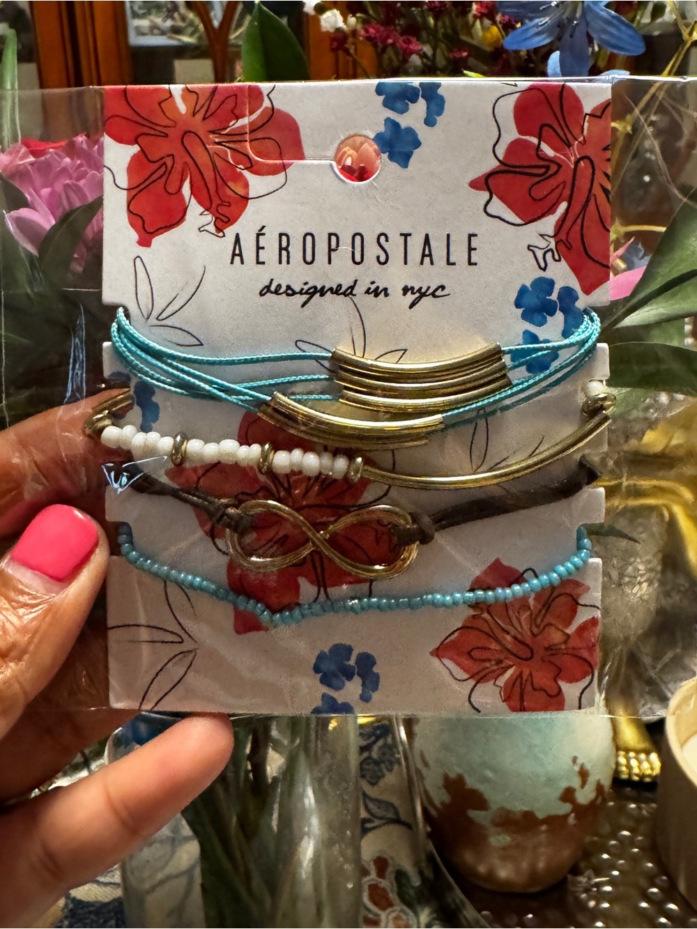 Aeropostale Turquoise, White & Brown Layered Bracelet Set